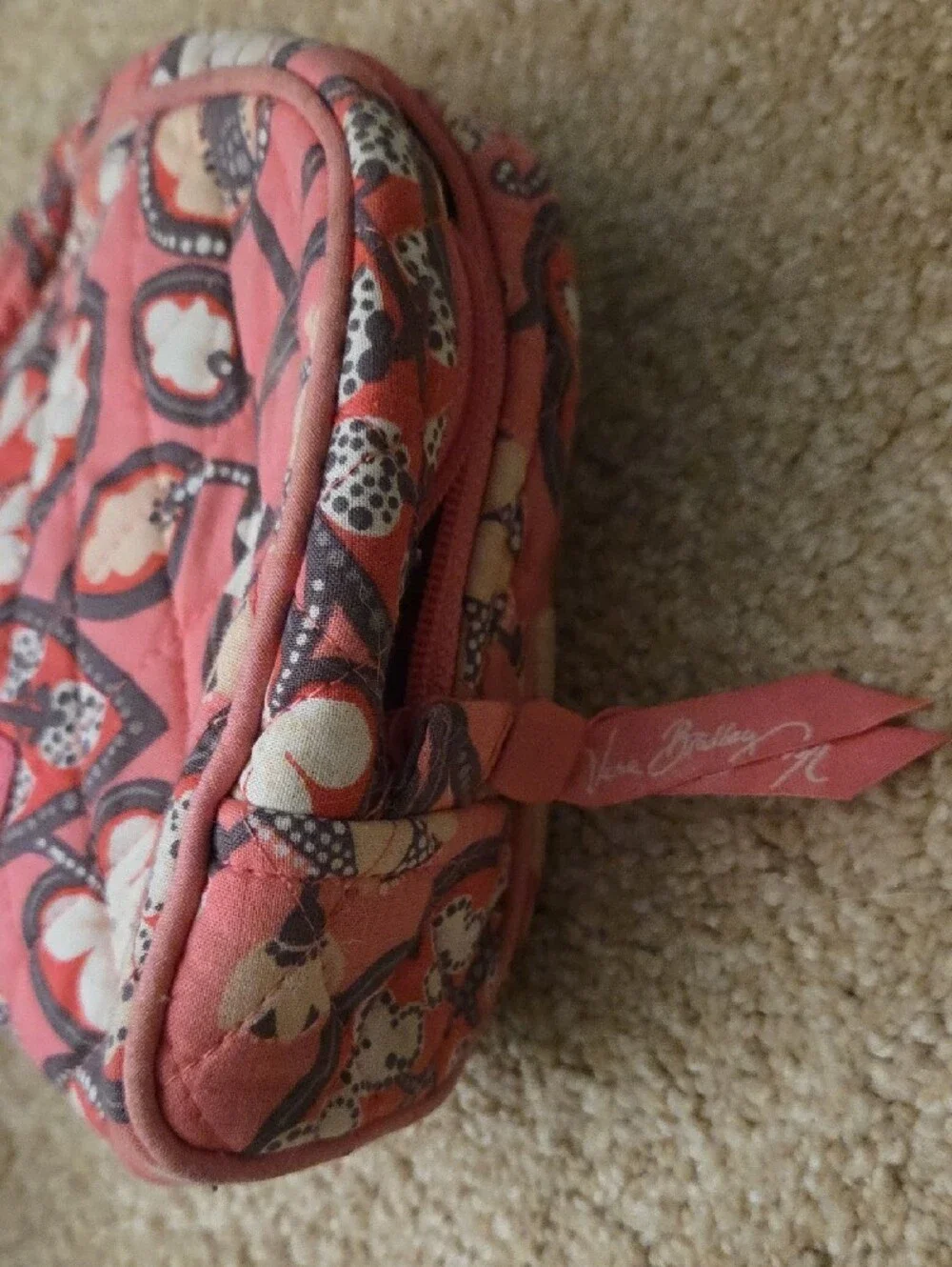 Vera Bradley Pink Quilted Floral Makeup Bag with Cream Accents